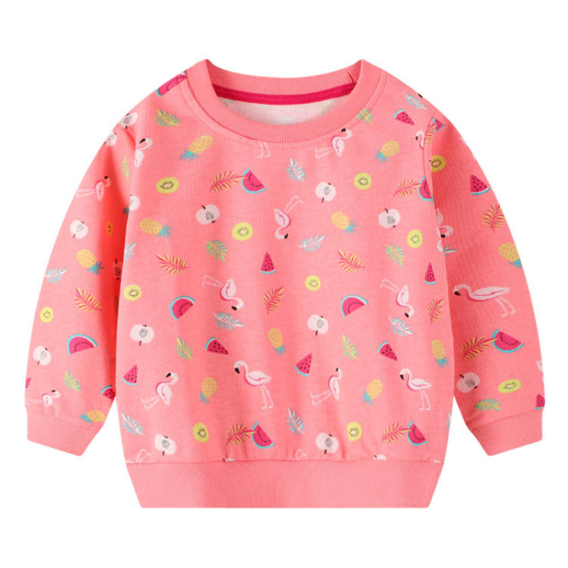 Fashion 2-7 Years Custom Mellowing cartoon Print O- Neck Pink Pullover Sweatshirt For Kids Girls t-shirt