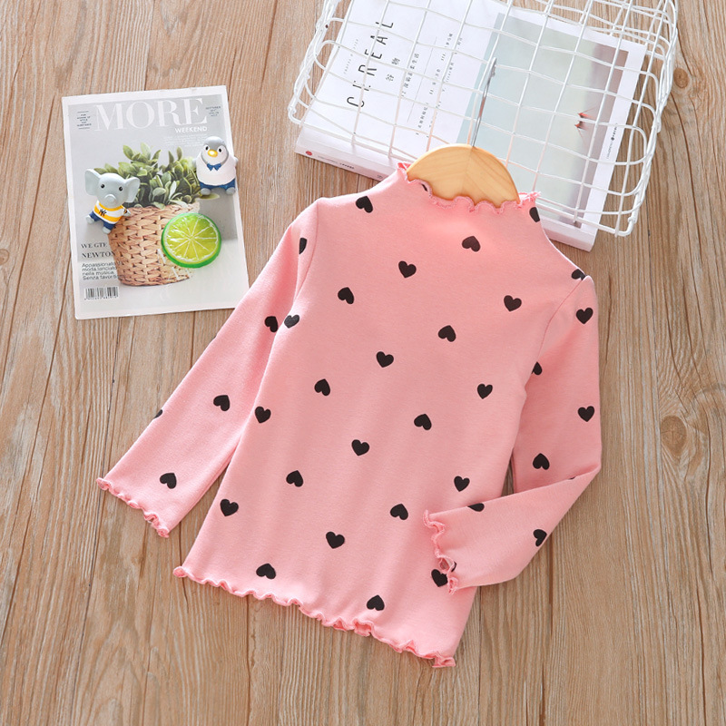 New Fashion Hot Sale 4 colors cheap Price cotton long sleeve girls Love dots print high wave collar sweater base shirt
