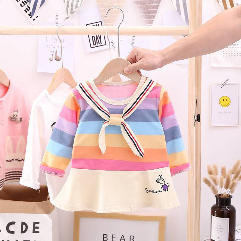 Conyson wholesale fashion boutique autumn sweaters baby Kids Clothing Girls Rainbow hoodie Rabbit Ear clothes long Sleeve Dress