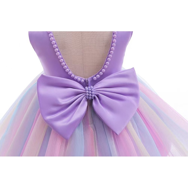 Conyson Hot Wholesale 3-8 Years Old Polyester And Cotton Sweet Style With Head band Little Kids Bowknot Ball Gown Girls Dresses