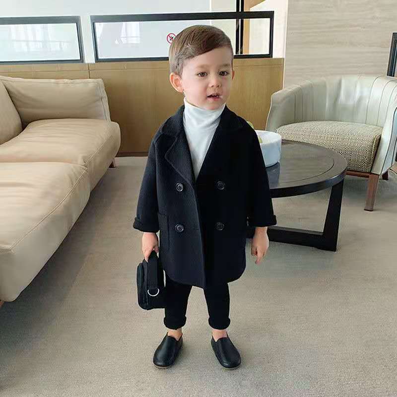 Conyson Children's Woolen Autumn and Winter Handsome Kids Clothing Long Sleeves Korean Cotton Jacket Coats