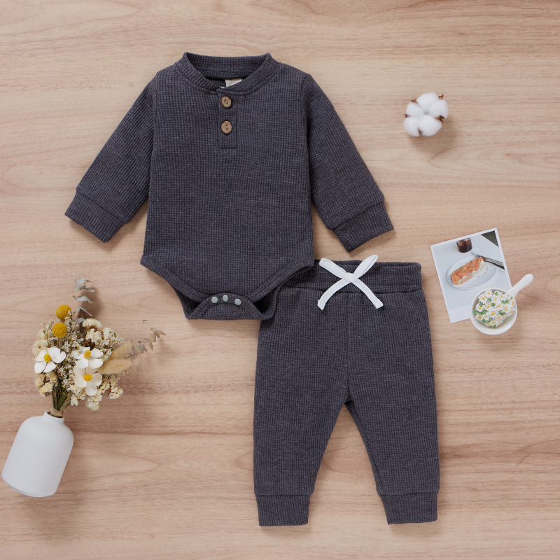 Conyson High Quality New Casual Cotton Autumn Long Sleeve Infant New Baby Clothes Romper and Pant 2Pcs Baby boys Clothing Set