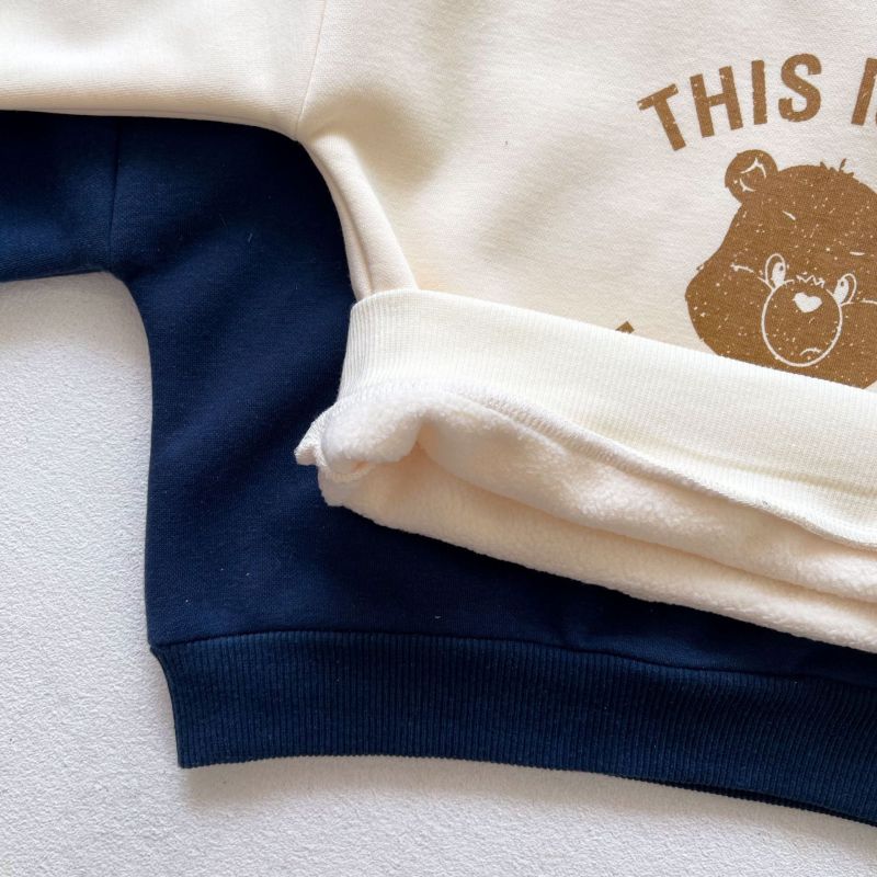 Wholesale Autumn Winter Cute Bear Round Collar two piece Plush warm sports tracksuits Sweater Baby clothing Set