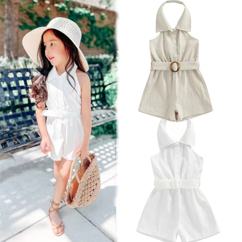 Conyson Summer Children's Girls Clothes Hang Neck Elegant Outfits Kids Girl Backless Sleeveless Shorts Bodysuits