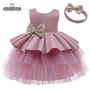 Conyson Tulle Lace Girl Dress Elegant Princess  Pageant Birthday Party Sequin Leak Back Dress Newborn baby little girl dress