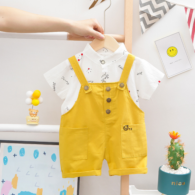 Boy Summer Clothes Customized 1-5 Years O-neck Cartoon Denim Overalls Clothes Boys Spring Clothing Jeans Sets