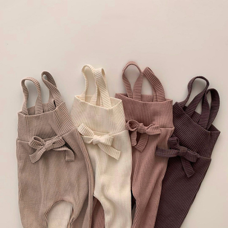 Conyson stockings suspenders style kids clothing organic cotton pants warm knitting kids nonsexual pants with bow tie Jumpsuit