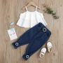 Conyson New Kids Outfits Girls Solid Tank Tops With Belt Shorts Pants 2Pcs Cotton Kids Clothes Summer Kids Girls Clothing Set