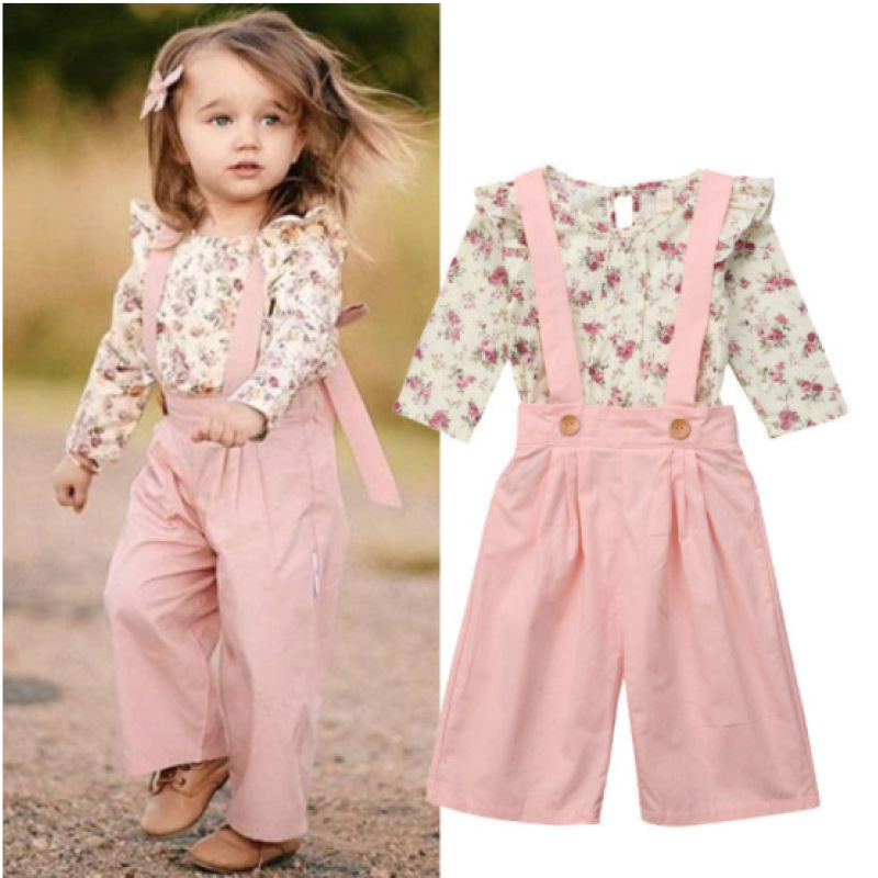Conyson Toddler Kids Baby Girl Flower Print Flare Long Sleeve Floral Tops+Pants Overall Outfits sweet girl clothes set