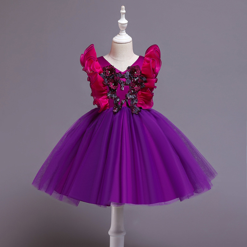 Conyson High quality boutique summer fly sleeve floral Birthday elegant Dresses polyester Kid Clothing Girl Princess Party Dress