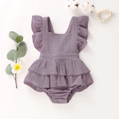 Conyson New Design European Style Spring Summer Sleeveless Hidden Button Bowknot Cotton Infant Newborn Baby Girl Romper