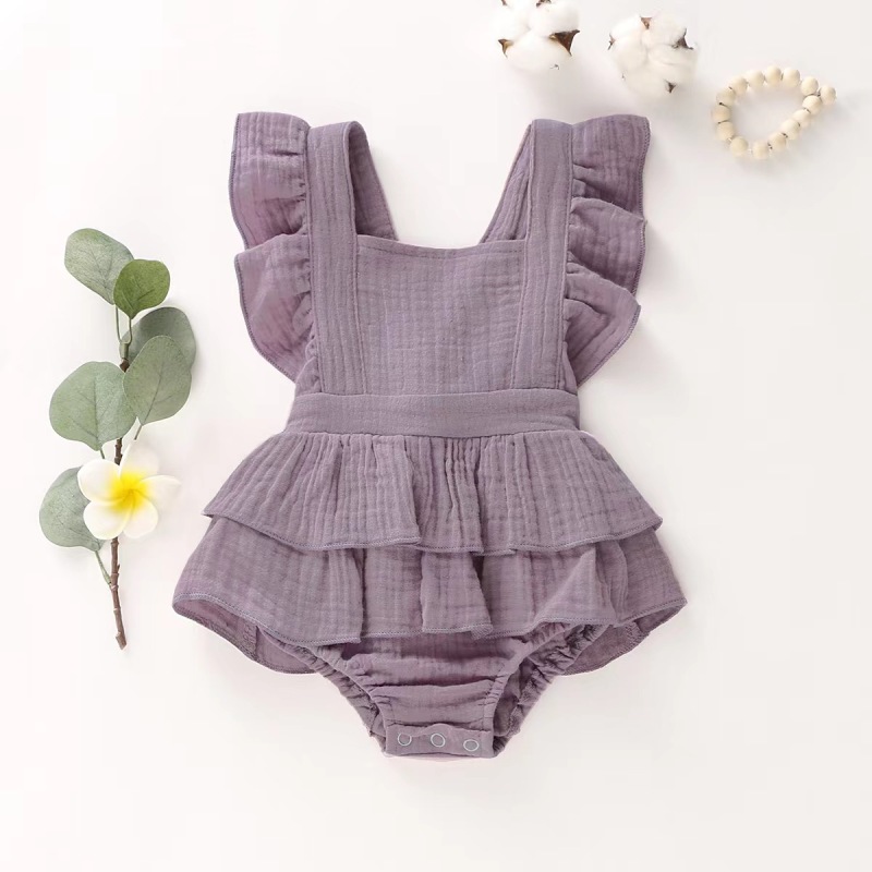 Conyson New Design European Style Spring Summer Sleeveless Hidden Button Bowknot Cotton Infant Newborn Baby Girl Romper