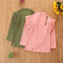 Conyson Fashion Kids Summer Girls Clothes Sets 2pcs Ruffles Solid Knit Long Sleeve Pullover Tops Flare Pants Boutique Girls Set
