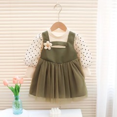 Conyson Low MOQ Spring Children Clothing Girls Casual Dresses Kids Lovely Birthday Party Long Sleeve Dot Flower Baby Girl Dress