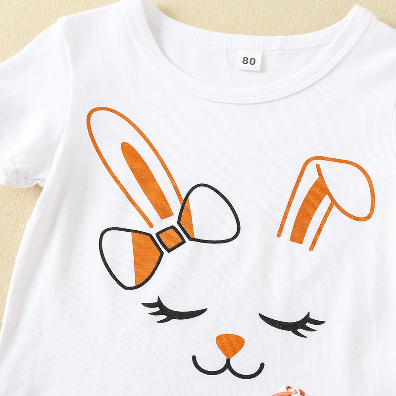 Conyson Wholesale Hot New Fashion Easter Gift Kids Clothes Cute Casual Rabbit Print Short Sleeve T-shirt Stripes Bowknot Shorts