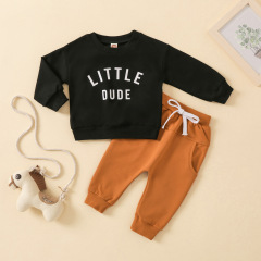 Conyson high quality solid color korea fall children printed unisex kids fashion boutique clothing boy girls cotton clothes sets