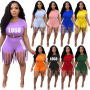 popular fashion summer logo Customized S-5XL women two pieces sport t-shirt tassels shorts suit clothing adult short clothes set