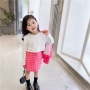 Conyson high quality Latest korea Style Short Skirt Set Fashion Toddler Girl Pink Printed Kids Cardigan 2-pieces clothing Set