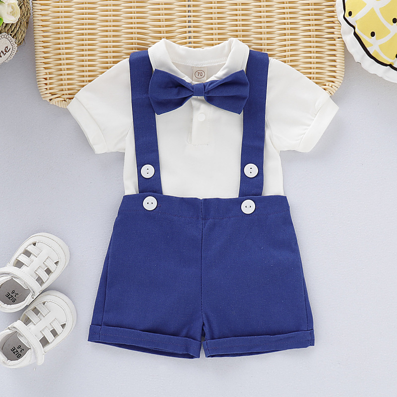 Conyson Hot Summer Gentleman Wedding Party Custom Outfits Short Sleeve 3Pcs Children Clothes Kids Boys Casual Clothing Set Kids