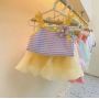 Summer Girls Baby Candy Colored Sling Sets Striped Flowers Ruffles Tops Petal Pants Sweet Lovely Two Pieces Suits