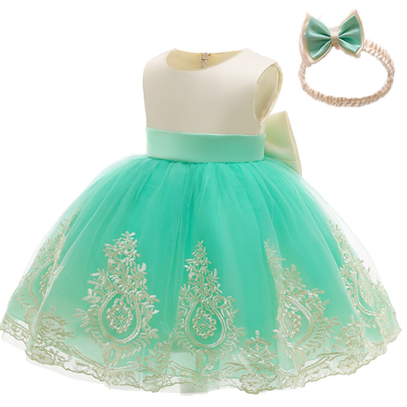 Wholesale Lace Bow Flower Girl Dress Party Wedding Birthday Kids Clothes Elegant Baby Girl Dress sleeveless frock