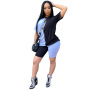 fashion design summer Custom logo Made Outdoor women patchwork colors loose clothes 2 pieces adult t-shirt shorts clothing Set