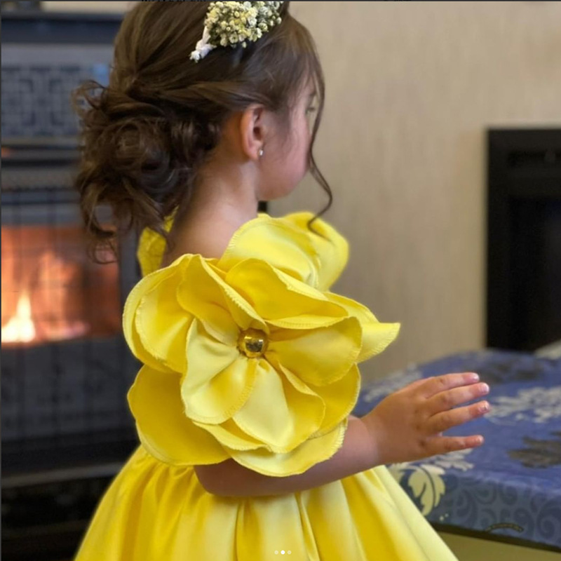 Conyson hot sale rts boutique summer fashion floral sleeve Baby Birthday solid color ball gown Kids Girls Princess Party Dresses