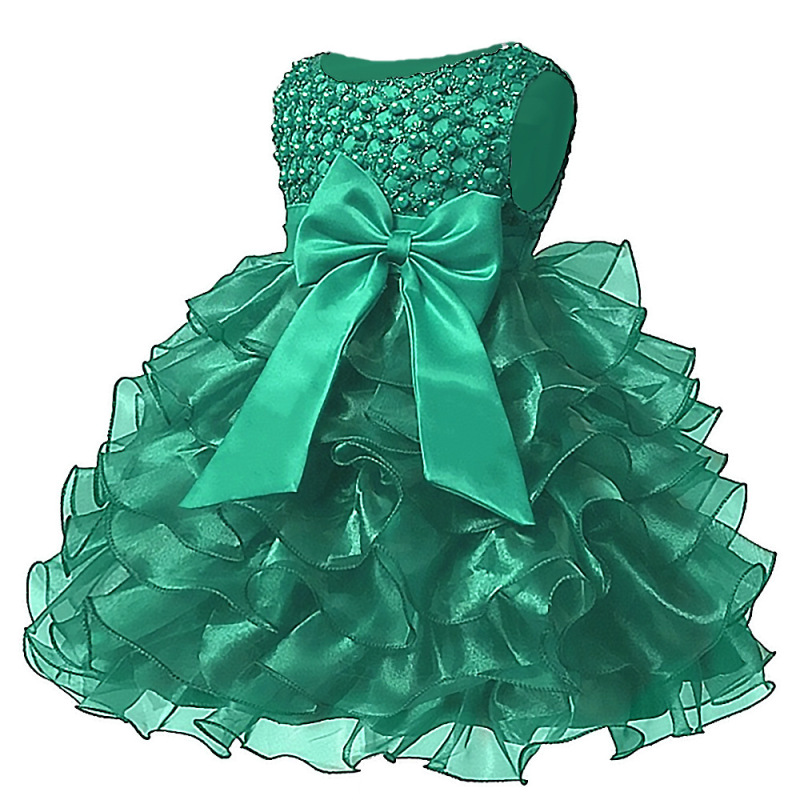Birthday Party Red Layered With High Quality Hot Sale Princess Party Dress Lace Bow Flower Performance Girls Puffy Dresses