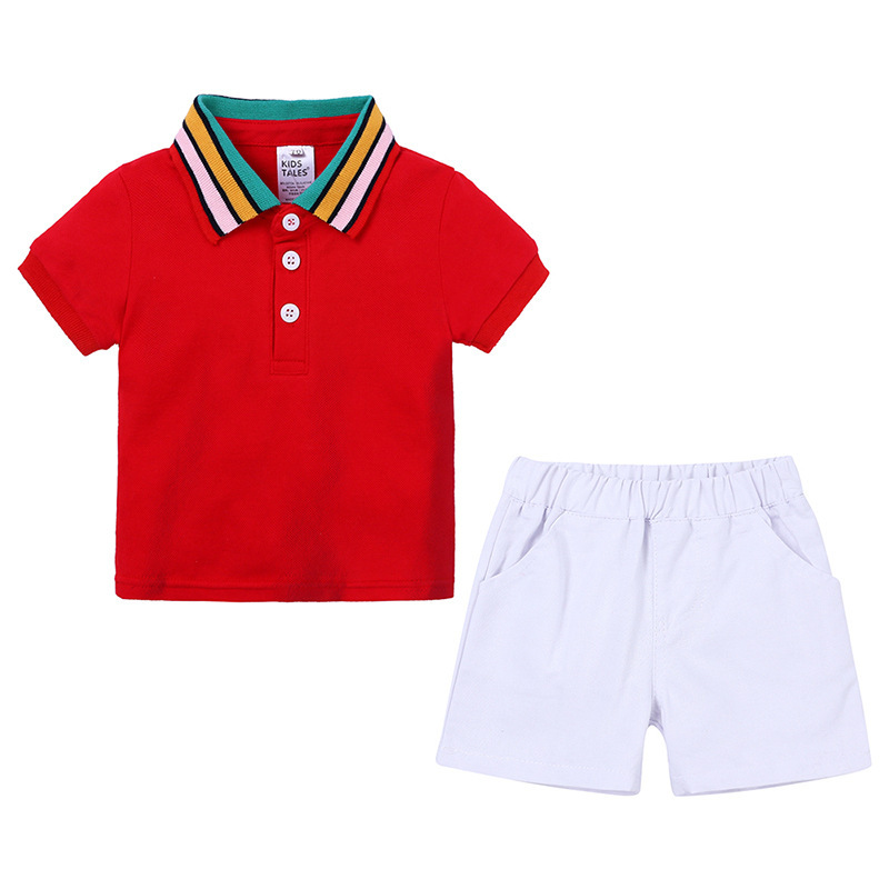 Conyson High Quality Rainbow Polo Button Boutique Shirt And Pants Suit Children Baby Boy Clothing Set Children Boys Shorts Suit