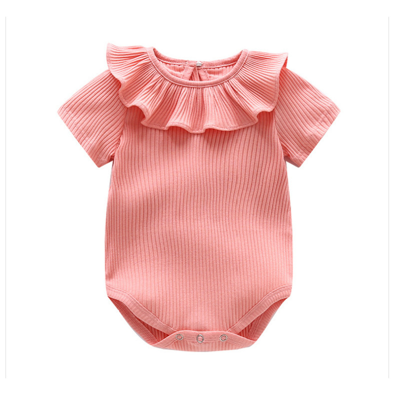 Conyson Factory Supply Square Collar solid color toddler Baby Girls' Ruffle Rompers short sleeve clothing Baby Clothes Newborn