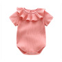 Conyson Factory Supply Square Collar solid color toddler Baby Girls' Ruffle Rompers short sleeve clothing Baby Clothes Newborn