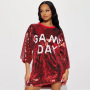 Conyson Summer Fashion Round Neck Half Sleeve Loose Beaded Printed Dress Women's Party Sequin Style Nightclub Style Women Dress