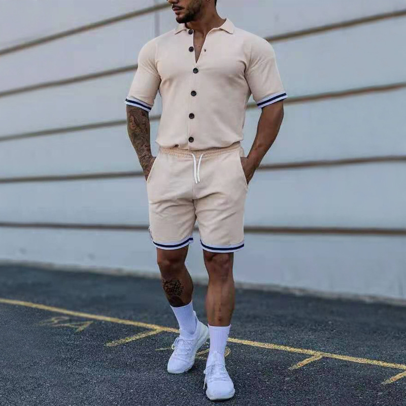 Conyson Slim Fit New Solid Active Wear Buttoned Short Sleeve Shirt Custom Uniform Tracksuit Two Piece Summer Short men Set