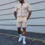 Conyson Slim Fit New Solid Active Wear Buttoned Short Sleeve Shirt Custom Uniform Tracksuit Two Piece Summer Short men Set