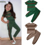 Conyson Wholesale Discount Summer Kids Clothes European Leopard Print Short Sleeve Shirts +Pants 2Pcs Baby Girls Clothing Sets