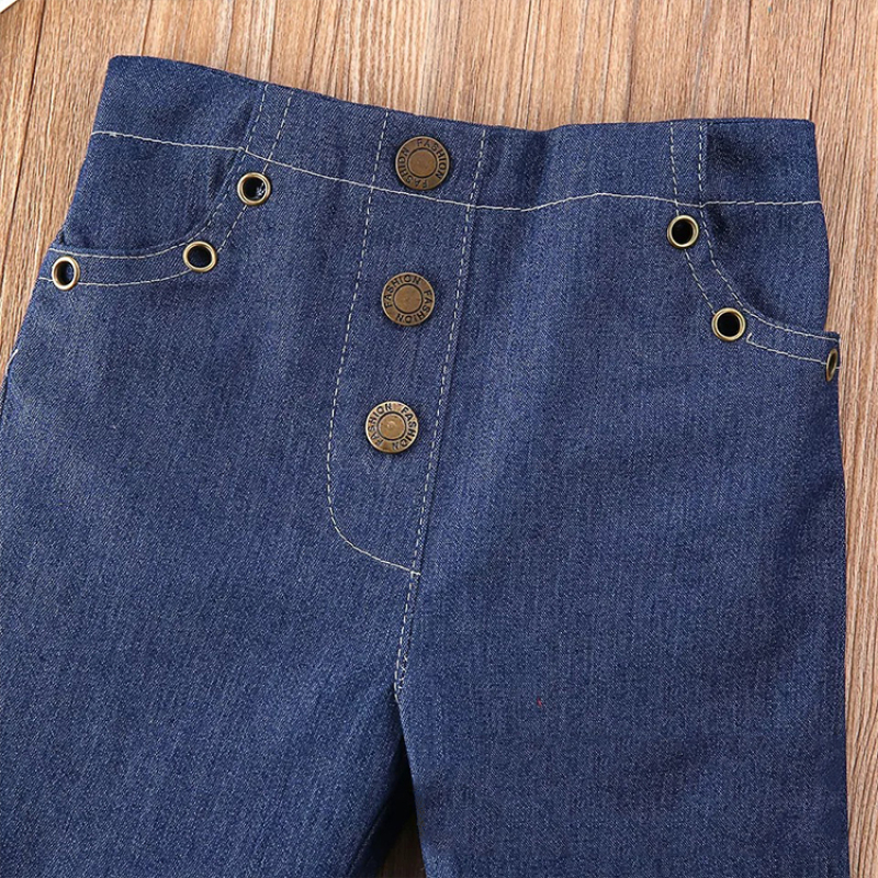 Spring And Summer Girl Double Pocket Bell Bottoms Long Trousers Girl Blue Skinny Flared Jeans