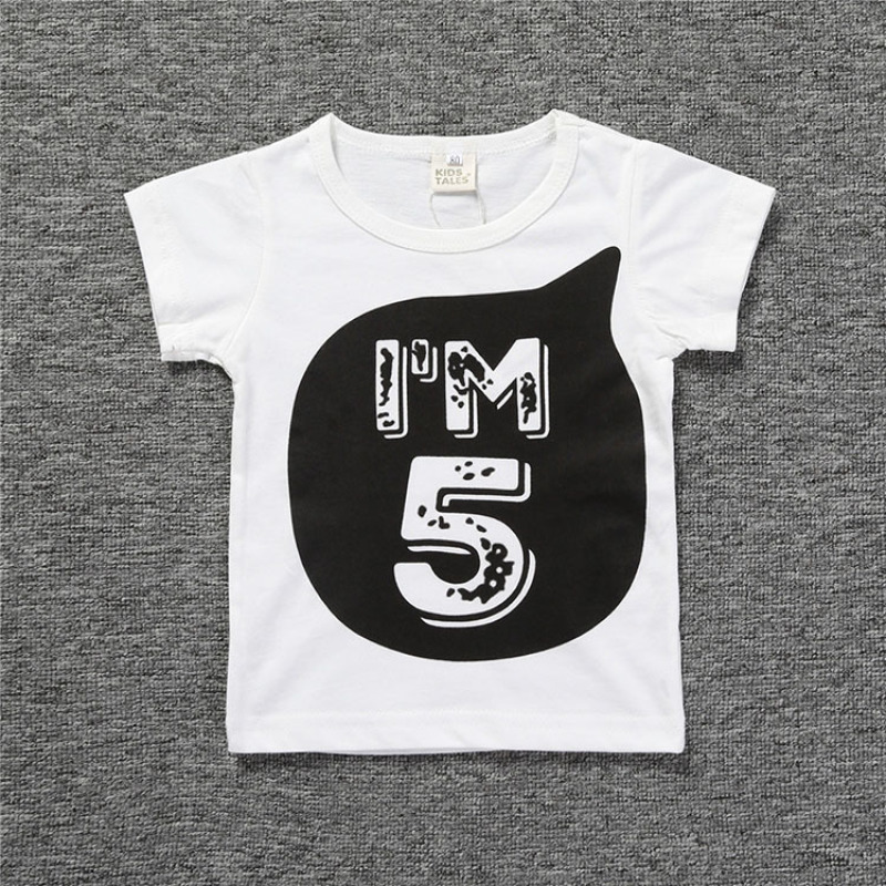 Conyson hot sale Fashion boutique Children's baby Korea kid print number low moq shirt wear Summer boy Girl clothing Top T-shirt