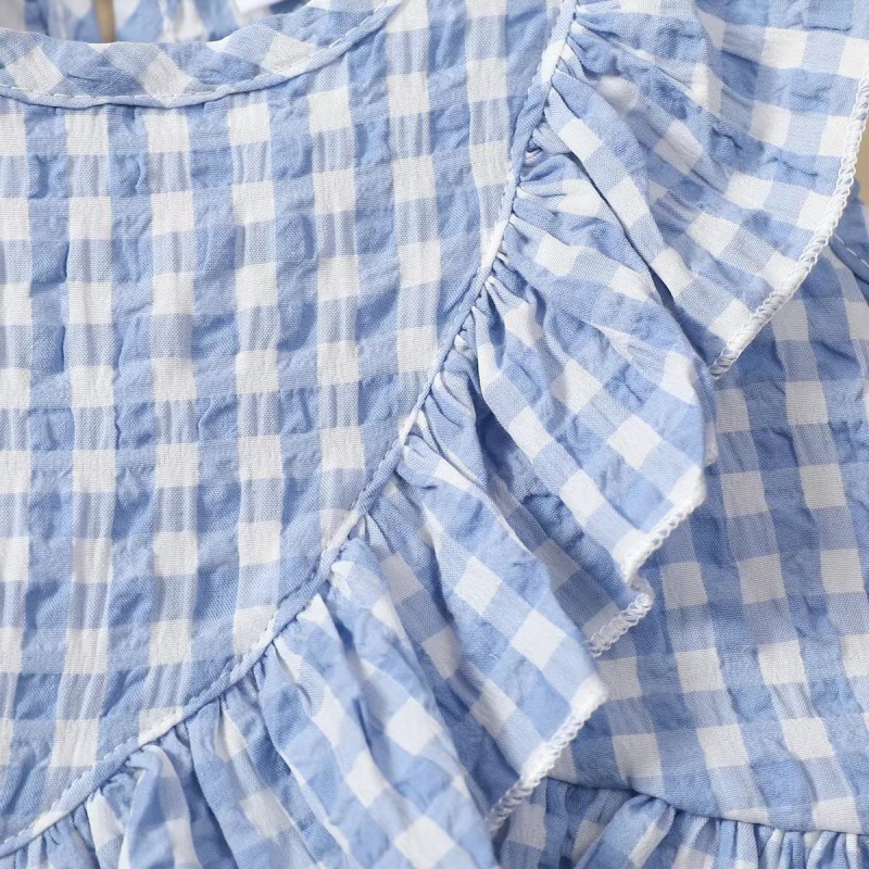 Conyson Hot Wholesale Summer Pastoral Style Sleeveless Shirring Design Bowknot 1 to 6 years old clothing Little girls set