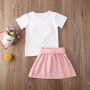 Conyson Kids Baby Clothes Summer Clothing Infant Children Easter Gift Print Pearls Heart Top Shirt Skirt 2Pcs Set Custom Outfit