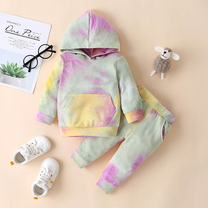 2021 new arrival tie dye autumu winter long sleeve hooded sweaters girls and boys clothing kids clothes baby outfits