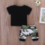 Conyson Casual Long Sleeve Top Army Trousers Outdoor Outfits Black Letter T-shirt Camouflage Short Pants Baby Boy Suit 2Pcs Sets