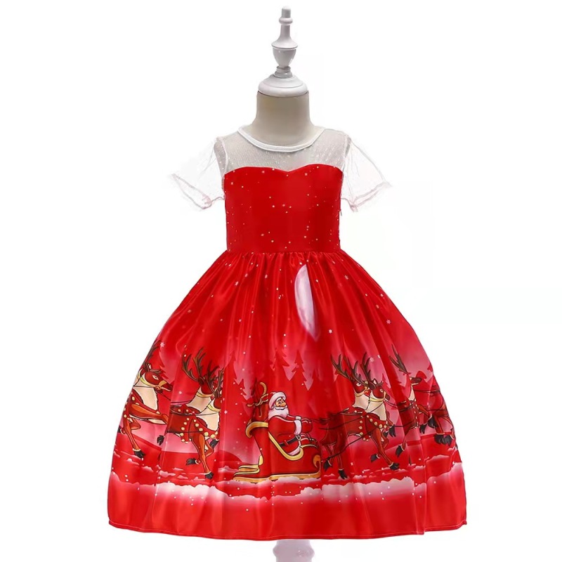 Conyson Wholesale Hot Sale Designer Christmas Party Wear  Boutique Printed Trailing Baby Girls' Dresses