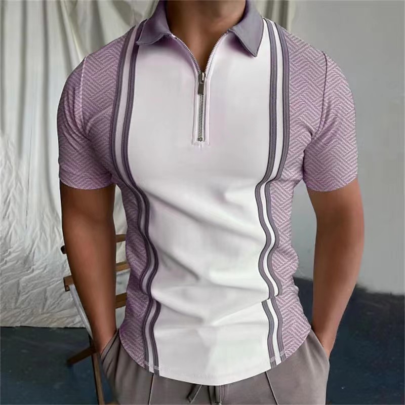 Conyson Western Style Summer Splicing Stripe Polyester Short Sleeve Loose Sports Golf Good Quality Men's T-shirt Polo T Shirts