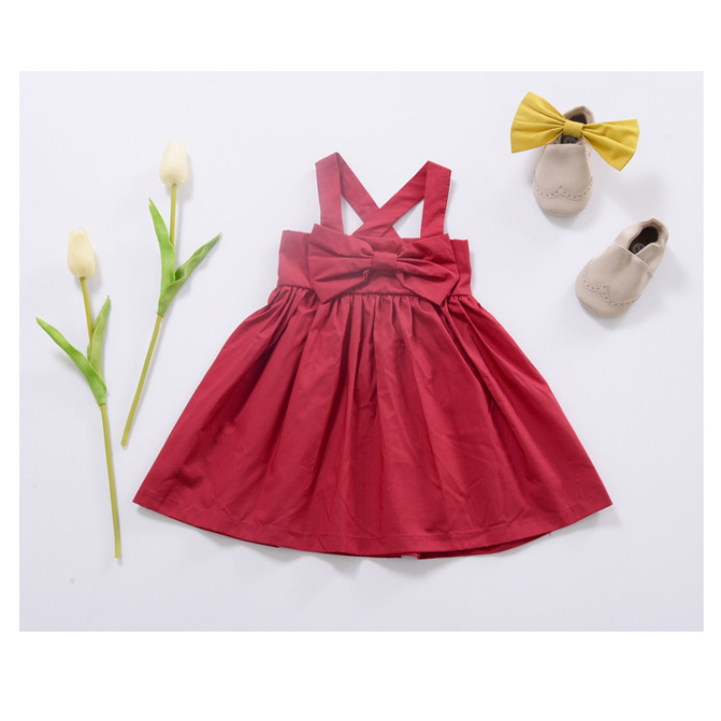 Conyson Baby Girls Summer Bowknot Sleeveless Casual Slip Dress Red Mini Sundress Girl Suspender Princess Ruffled Skirt