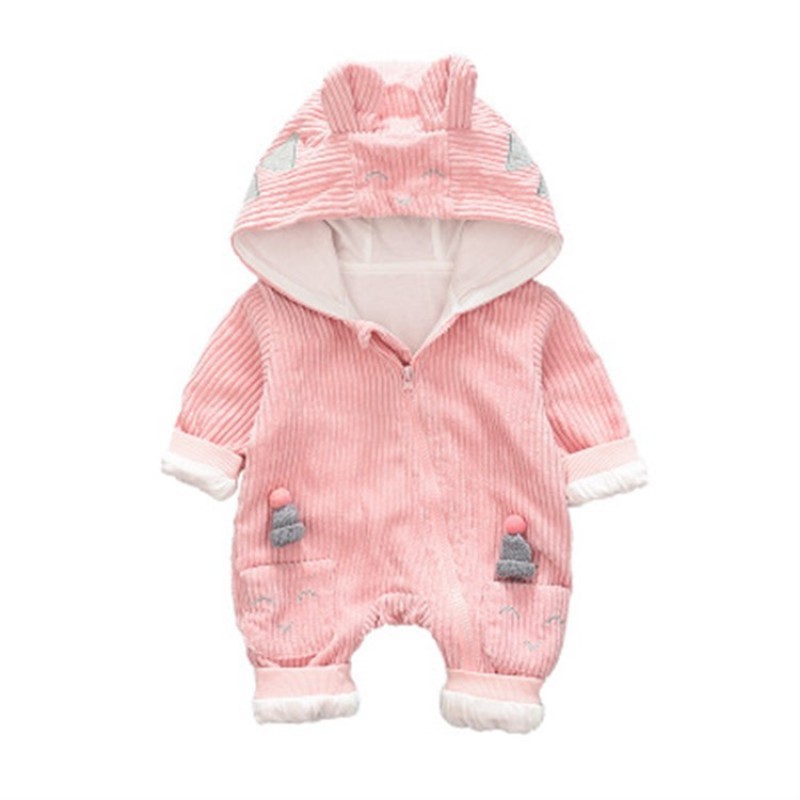 Outdoor Hooded Romper Long Sleeve Cartoon Set Plain Baby Clothes Romper For Children