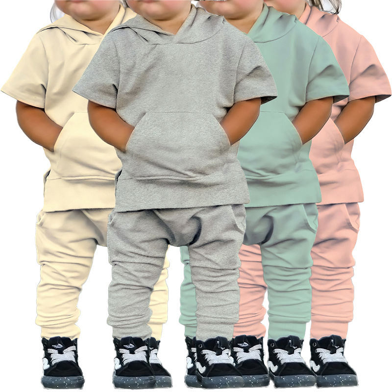 Conyson Kids Baby Boy Clothes Custom Logo Short sleeves hoodies Two Piece Biker Outfits Toddler Girls Boutique Clothing Sets