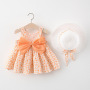 Conyson Wholesale Summer New Design Fashion Korean Sweet Kids Clothes Suit Princess Bowknot Dresses+Hat Baby Girls Clothing Set