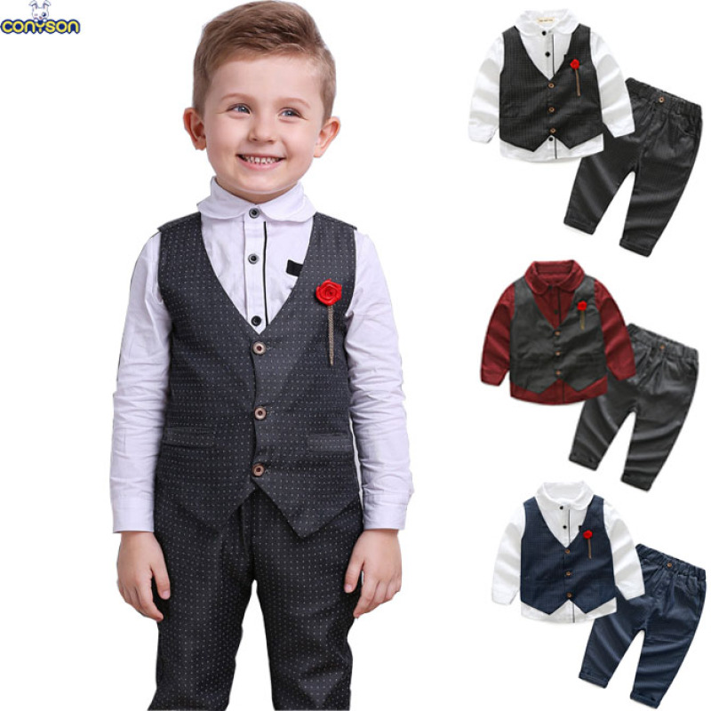 Conyson hot sale fashion autumn rts Boy kids boutique party suits children Clothing cotton Casual wholesale 3-piece clothes Sets