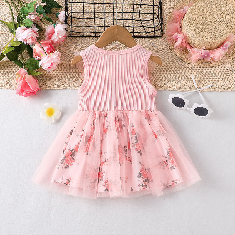 Conyson Arrival Summer Sleeveless Ruffle Kid Cotton Print Splicing Girl Dresses 1-5 Years Birthday Clothing Baby Girls Dresses