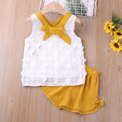 Conyson Wholesale Cute Infant High Quality Summer Sweater Baby Girls' Suit Bow Newborn Clothing Knitting 2 Pieces Girl Sets
